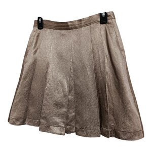 Club Monaco Silk Blend Pleated Champagne Gold Metallic Mini Skirt